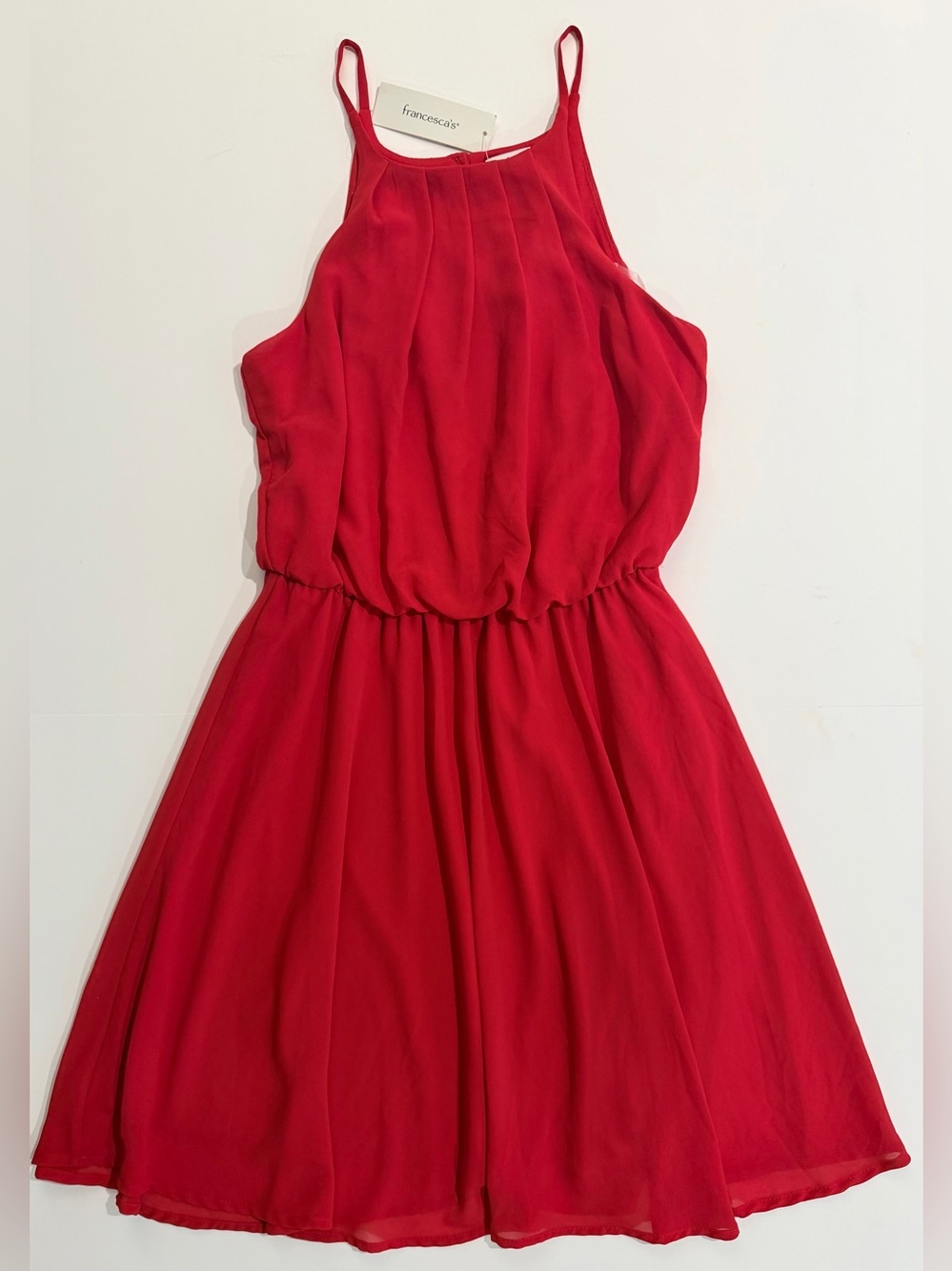 Red Chiffon Pleated Party Dress Flowy A-Line Size S NWT